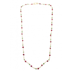 Necklace Real 18K Yellow Gold Natural Ruby Emerald & Freshwater Pearl Bead Beads Gem Stone Handmade Women Gift E788